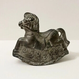 Vintage  Rocking Horse Piggy Bank Silver Plated Coin Bank Made In Hong Kong
